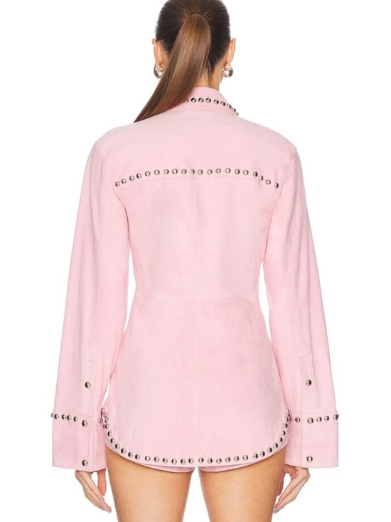Retrofete Palmira Suede Shirt Studded Pink Button-Up jacket FWRD $898 NWT M - Picture 5 of 14